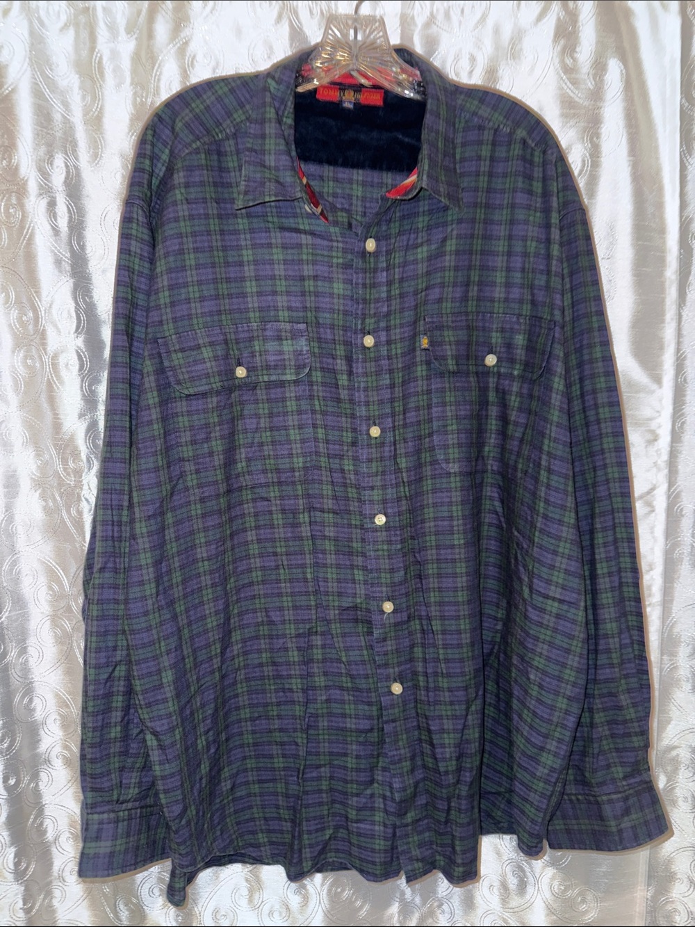 Tommy Hilfiger Men's Plaid Button-Up Shirt in Navy & Green Size XL 🔥 G10